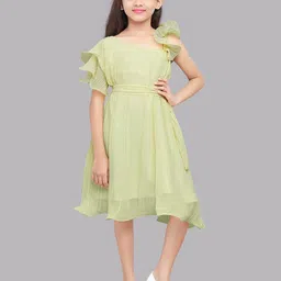Pink Chick Yellow Striped Georgette Dress-image-72