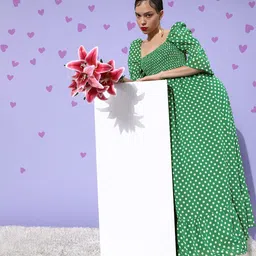 StyleStone Women Gorgeous Green Polka-Dotted Dress-image-8