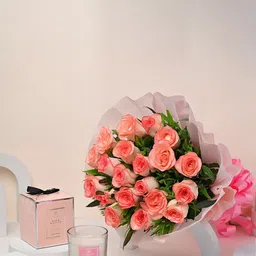 Floweraura 20 Pieces Bunch of Fresh Live Roses Flowers Bouquet With Glass Candle-picture-21