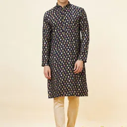 Manyavar Blended Viscose Mandarin Collar Printed Straight Kurtas-image-81