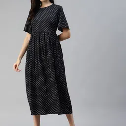 KALINI Women Black Polka Dot Printed Dress-image-67