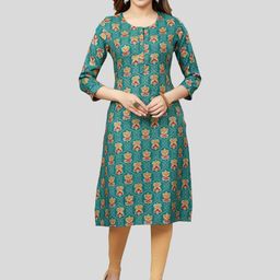 Saree Swarg Women Green Ethnic Motifs Printed Cold-Shoulder Sleeves Kurta-image-61