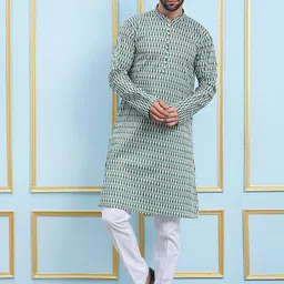 See Designs Geometric Printed Mandarin Collar Long Sleeves Straight Kurta-42