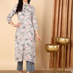 KALINI Floral Printed Mandarin Collar Straight Kurta-image-72