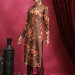 Vishudh Brown Floral Printed Straight Kurta-58