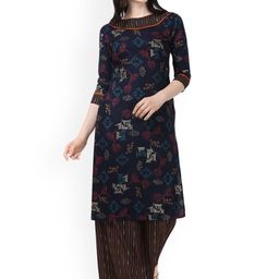 Shopping Queen Women Navy Blue Floral Printed Kurta-image-27