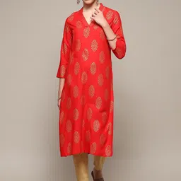 Biba Ethnic Motifs Printed V-Neck Straight Kurta-image-65
