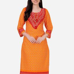 HERE&NOW Women Bandhani Printed Gotta Patti Kurta-picture-18