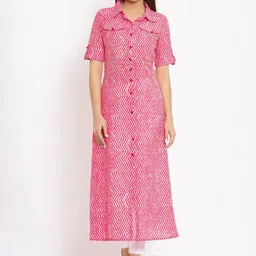 NeshamaKurti Women Pink & White Ethnic Motifs Printed Kurta-picture-49