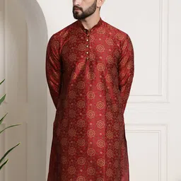 SOJANYA Men Maroon & Brown Ethnic Motifs Printed Kurta-image-3
