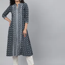 KIMAYRA Women Black & White Ethnic Motifs Printed Kurta-image-35