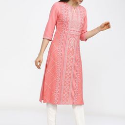 KETCH Women Peach-Coloured Printed Kurta-25