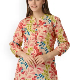 Pure 9 Abstract Printed Mandarin Collar Cotton Straight Kurta-picture-48