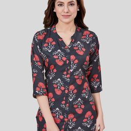 Saree Swarg Floral Printed Mandarin Collar A-Line Kurti-picture-5