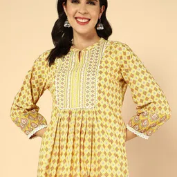 KALINI  Ethnic Motifs Printed Pure Cotton Tiered Kurti-image-50