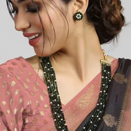 KARATCART Gold-Plated Green & White Crystal-Beaded Handcrafted Multi-Stranded Jewellery Set-41