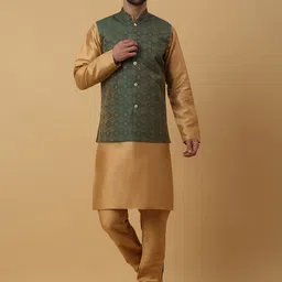 KRAFT INDIA Regular Kurta with Churidar & Jacquard Nehru Jacket-image-69