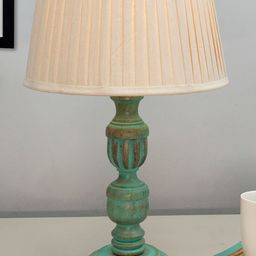 Homesake Rustic Algae Off-White & Green Table Lamp With Wooden Base & Empire Pleated Shade-57