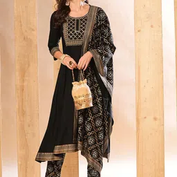 Globus Embroidered Yoke A-Line Kurta With Printed Trouser & Dupatta-8