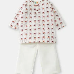 THE BABY LABEL Unisex Maroon & White Kurta Pajama Set in Hand-Block Llama Print-picture-25