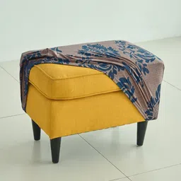 HOKIPO Beige & Blue Printed 140 GSM Removable Footstool Ottoman Slipcover-image-33