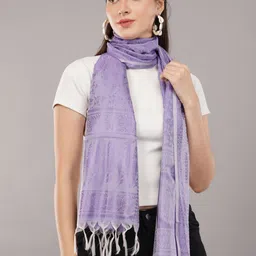 CrossKulture Women Self Design Tasselled Silk Scarf-image-5