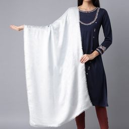 W Women Silver-Coloured Woven-Design Shawl-34