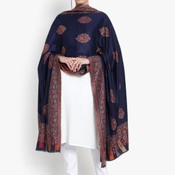 Mizash Women Navy Blue & Brown Printed Fine Wool Shawl-picture-38