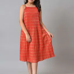 AURELIA Girls Beige & Orange Printed Dress With Jacket-image-7