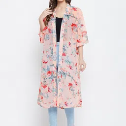 Color Cocktail Women Pink & Red Floral Printed Longline Shrug-picture-12