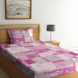 KLOTTHE Purple & White Floral Pure Cotton 400 TC Single Bedsheet With 1 Pillow Cover-34