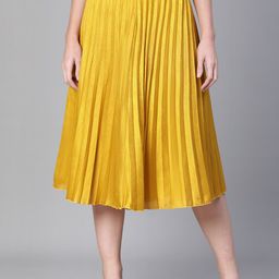 Oxolloxo Dupion Silk Accordion Pleated Knee-Length Flared Skirt with Elasticated Waist-picture-21