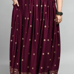 PrettyPlus by Desinoor.com Floral Printed Gathered Maxi Flared Skirt-35