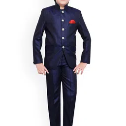 Jeetethnics Boys Navy Blue Solid 2-Piece Single Breated Suits-image-8
