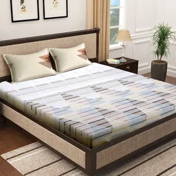 KLOTTHE Beige Geometric 400TC Cotton Fitted Super King Double Bedsheet & 2 Pillow Covers-image-70