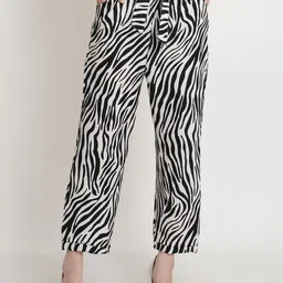 Popwings Women White Striped Relaxed Animal Zebra Printed Trouser-image-43
