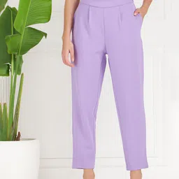 Athena Immutable Women Lavender Relaxed Straight Leg Fit Pleated Trousers-image-27
