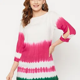 Ruhaans White & Pink Boat Neck Tie & Dye Tunic-image-88