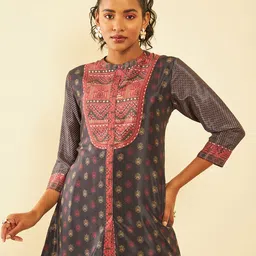Soch Black & Red Ethnic Motifs Printed Mandarin Collar Tunic-1