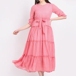 La Zoire Pink Georgette Midi Dress-image-57