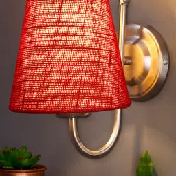 Devansh Maroon Jute Conical Wall Mounted Lamp with Steel Base-image-36