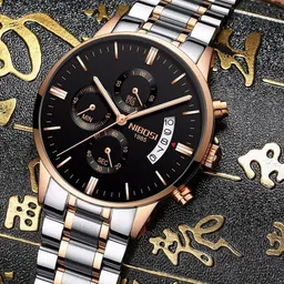 Nibosi Men Black Embellished Dial & Silver Toned Analogue Chronograph Watch NB-2309-14