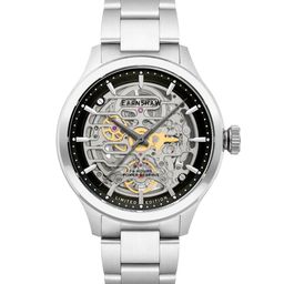 EARNSHAW Men Black Embellished Dial & Silver Toned Stainless Steel Bracelet Style Straps Analogue Automatic Watch-0