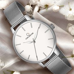 CARLINGTON Women Silver-Toned Dial & Silver Toned Stainless Steel Bracelet Style Straps Analogue Watch-52