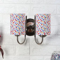 Devansh White & Red Printed Metal Traditional Cylinder Shaped Wall Lamp-3