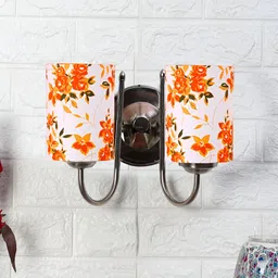Devansh White & Orange Printed Metal Traditional Cylinder Shaped Wall Lamp-18