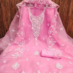 KALINI Ethnic Motifs Embroidered Organza Unstitched Dress Material-image-62