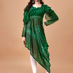 PMD Fashion Striped Printed Georgette Hig Low Kurta-image-4