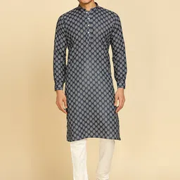RAJUBHAI HARGOVINDAS Ethnic Motifs Printed Mandarin Collar Cotton Straight Kurta-image-78