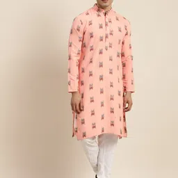 Anug by SOJANYA Men Peach-Coloured Ethnic Motifs Printed Pastels Kurta-picture-18